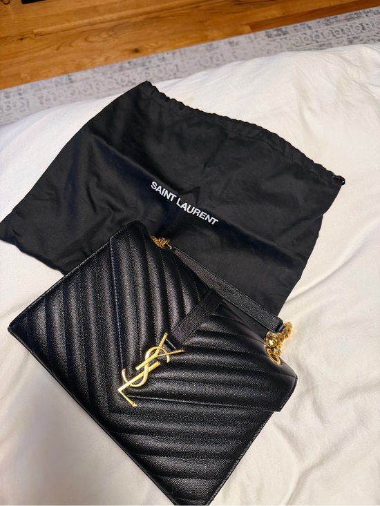 Saint Laurent Handbags - Saint Laurent Black Quilted Leather Chain Shoulder Bag with Gold Logo